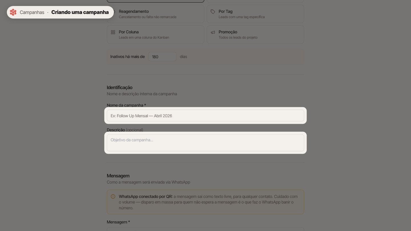 Depois, dê um nome e um objetivo para a campanha.