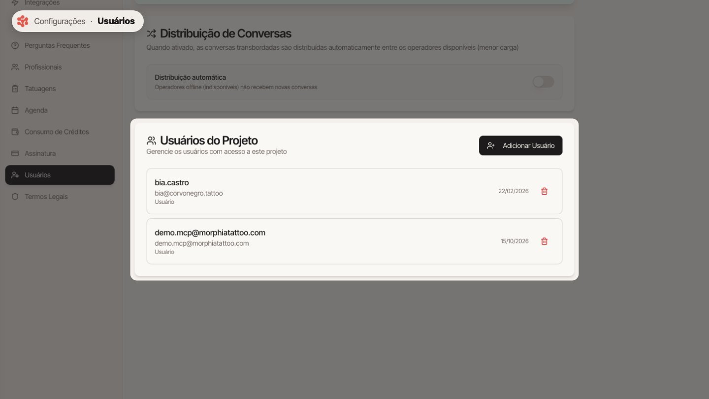 Em Usuários, adicione as pessoas da equipe que vão usar a Morphia.