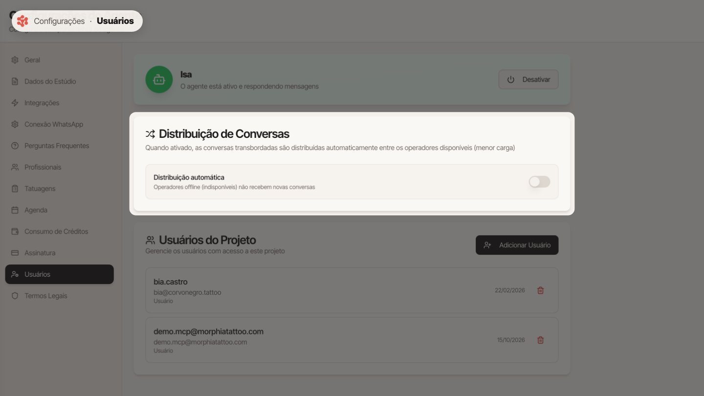 E ligue a distribuição automática para dividir as conversas encaminhadas para atendimento humano entre os operadores disponíveis.