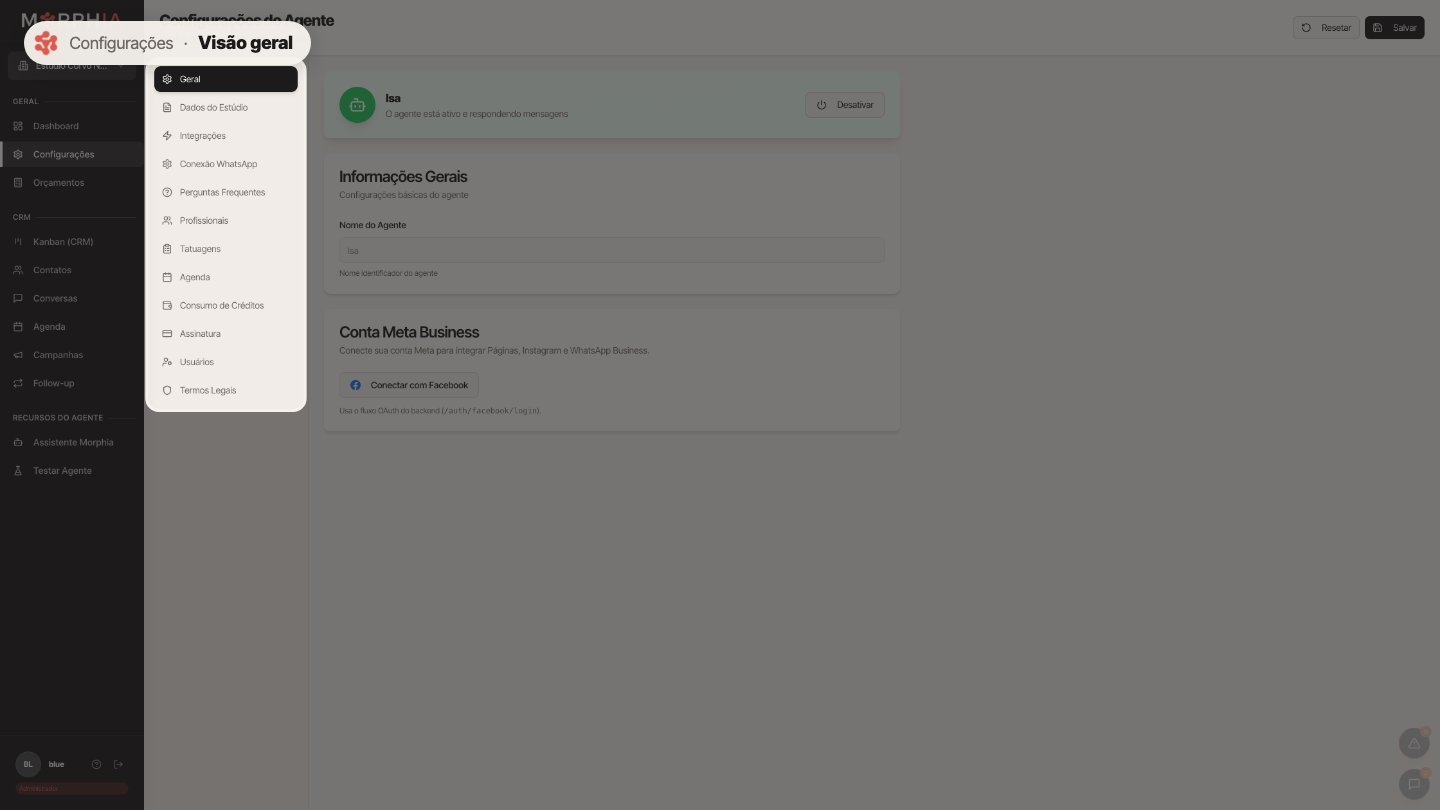 Em Configurações ficam os ajustes do estúdio, separados em abas.