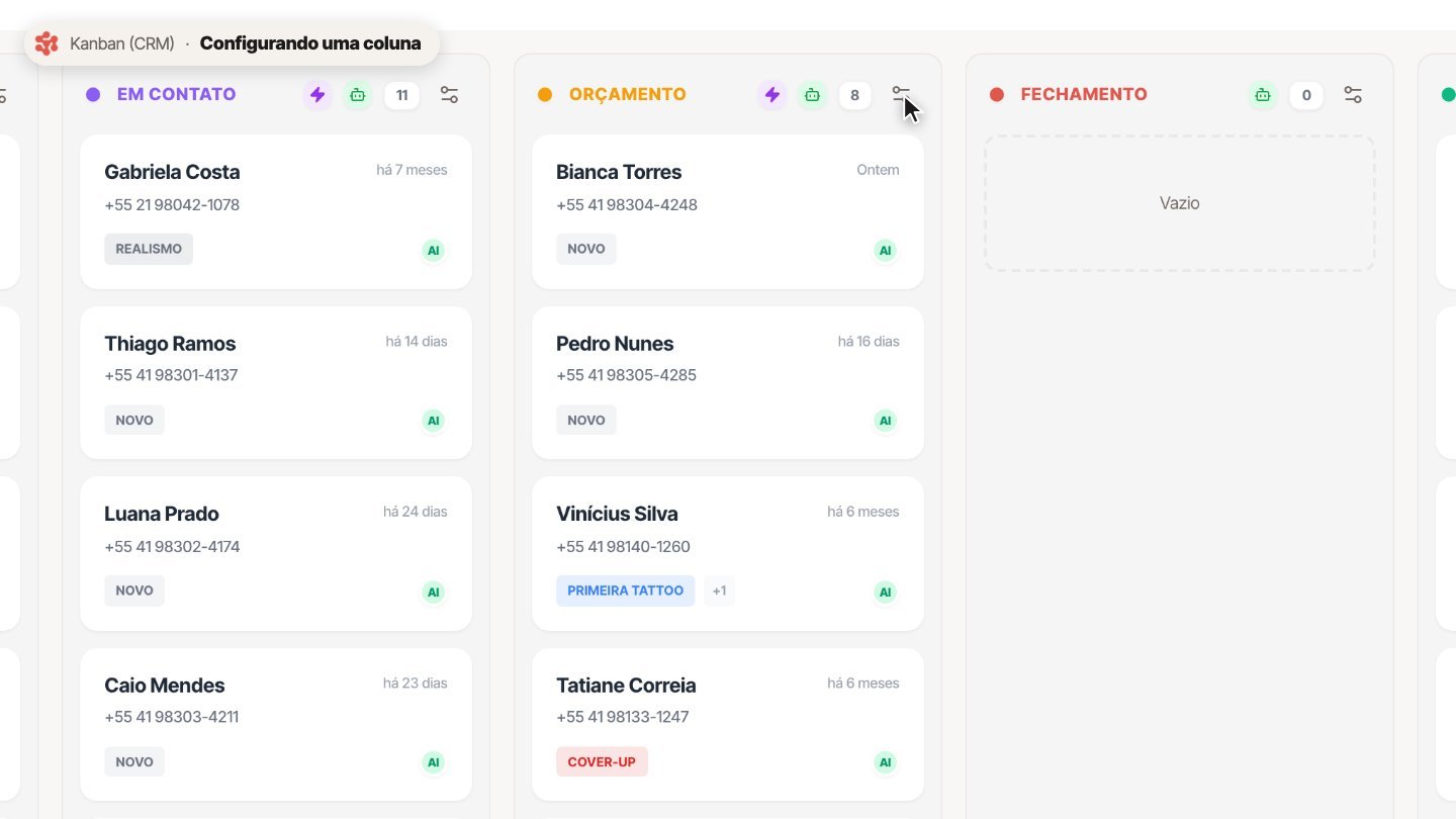 Para configurar uma coluna, clique no ícone de ajustes ao lado do contador.