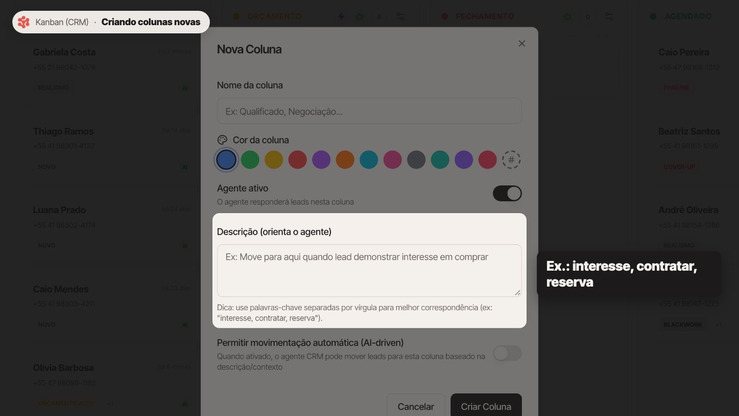 Se quiser que o agente mova leads para ela, escreva uma descrição clara, com palavras-chave separadas por vírgula.