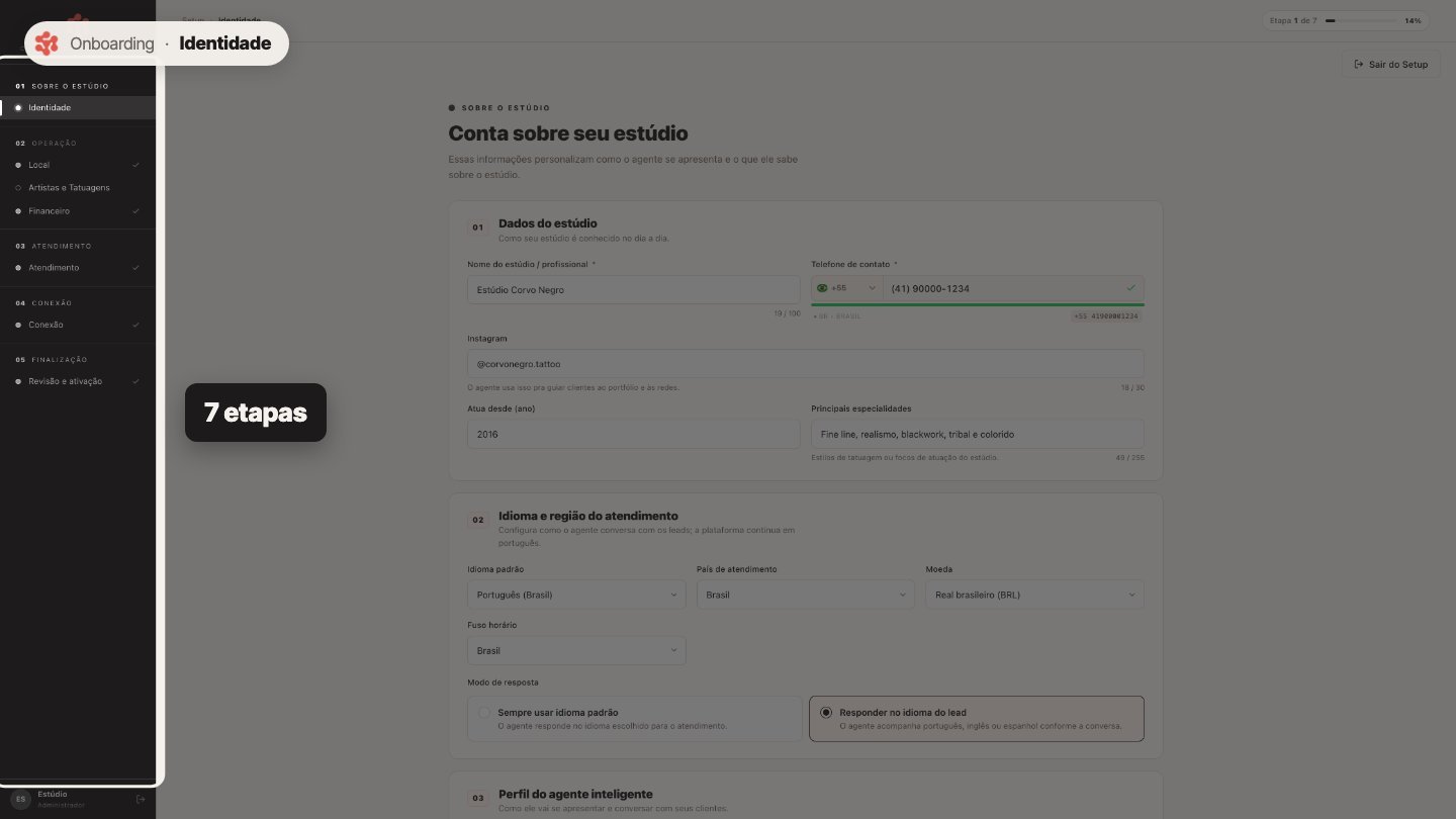 As etapas ficam na barra lateral. Você pode voltar a qualquer uma delas quando quiser.